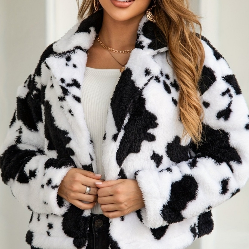 Elegant Black and White Faux Fur Jacket